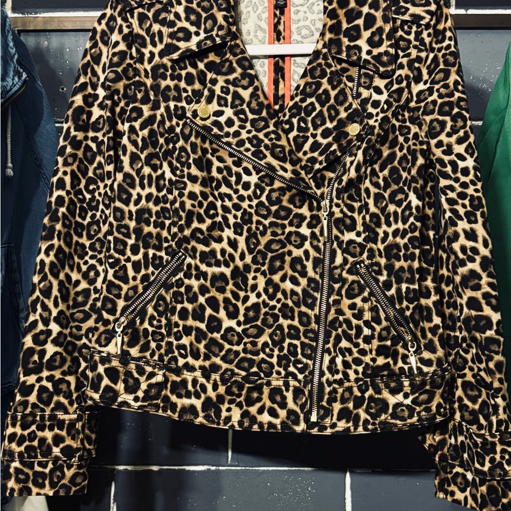 White House Black Market Brown Jacket with Leopard Print